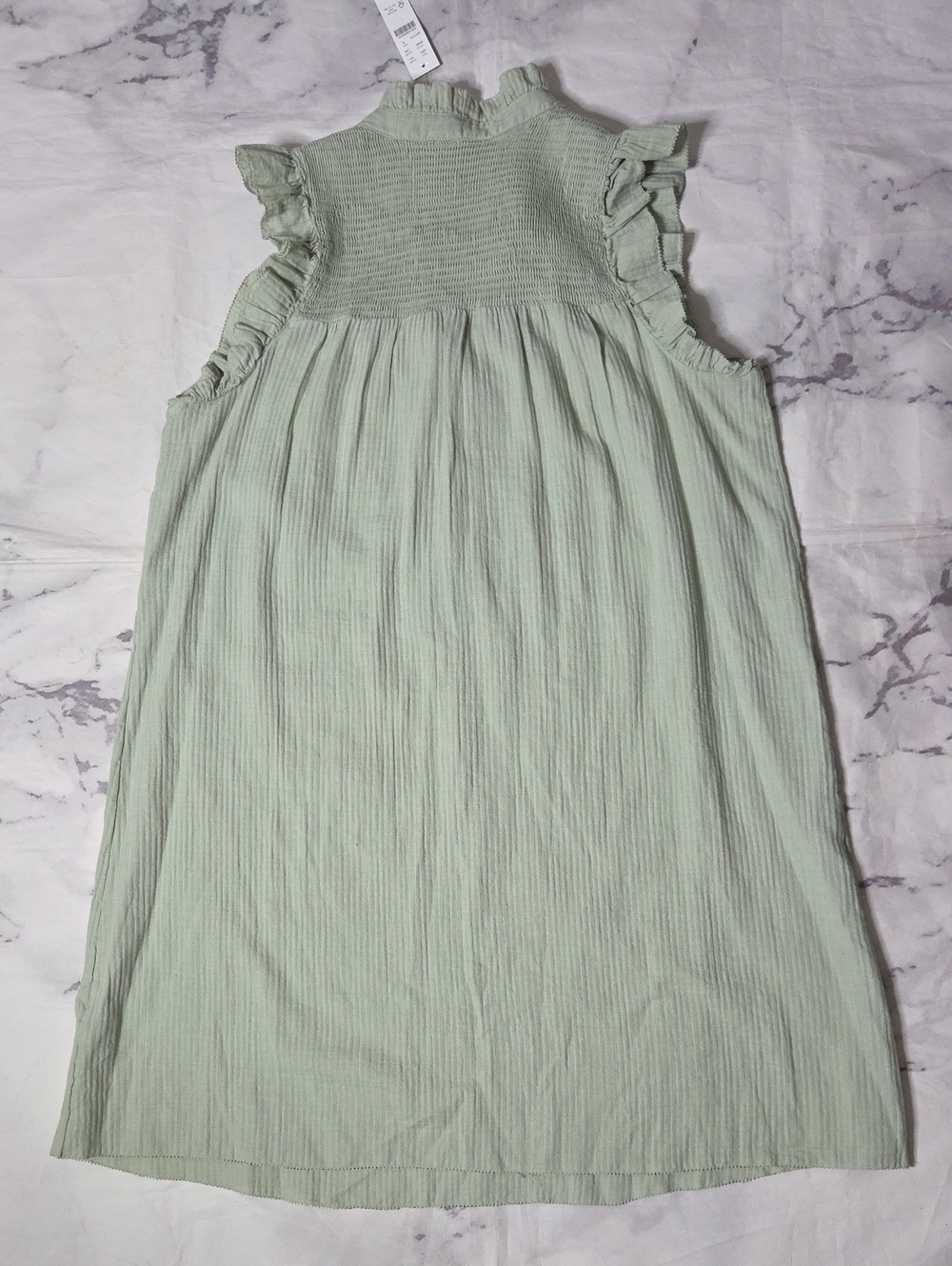 J. Crew Sage Green Cotton Smocked Ruffle Garden Placket Shift Dress - Picture 7 of 7